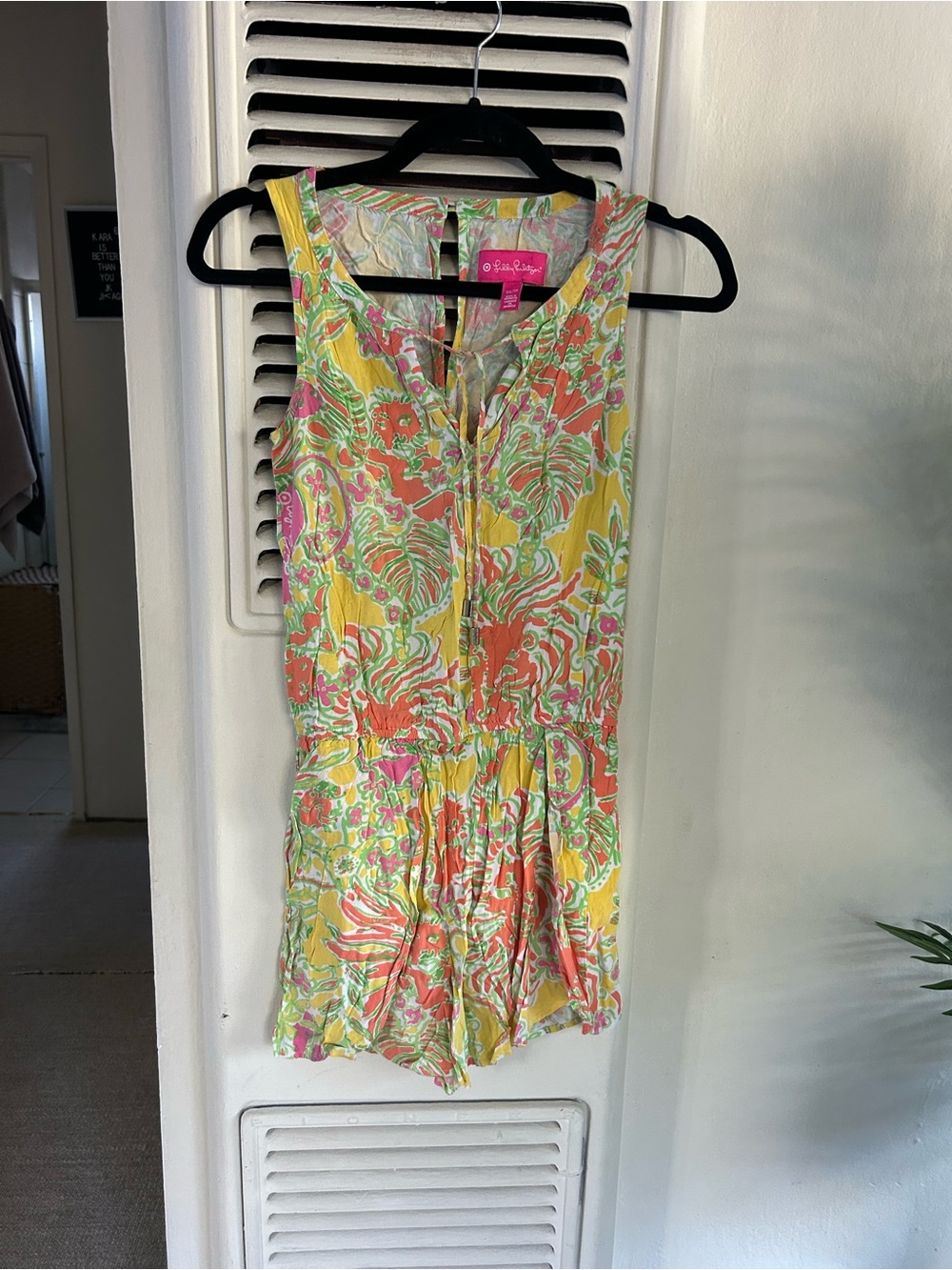 Lilly Pulitzer Yellow Floral Sleeveless Romper with Pink & Green Print